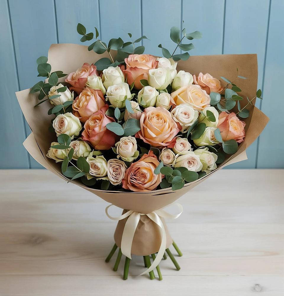 Букет цветов из: Альстромерии и Розы в Новый Адыгея