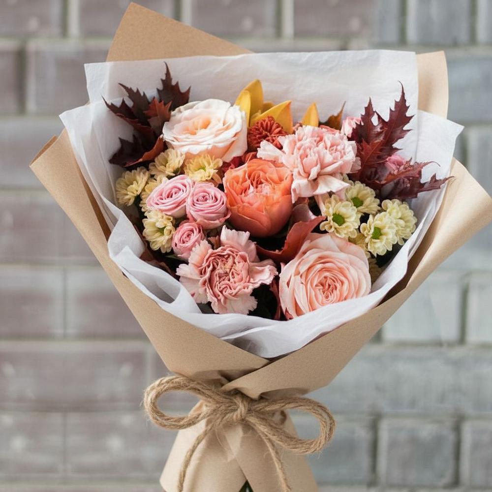 Букет цветов из: Гвоздики, Хризантемы и Розы в Новый Адыгея