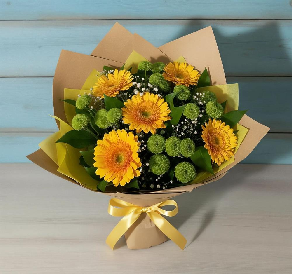 Букет цветов из: Герберы и Хризантемы в Новый Адыгея