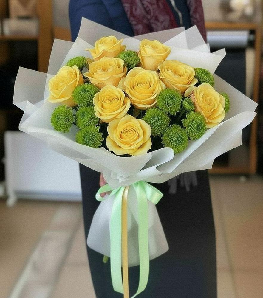 Букет цветов из: Хризантемы и Розы в Новый Адыгея