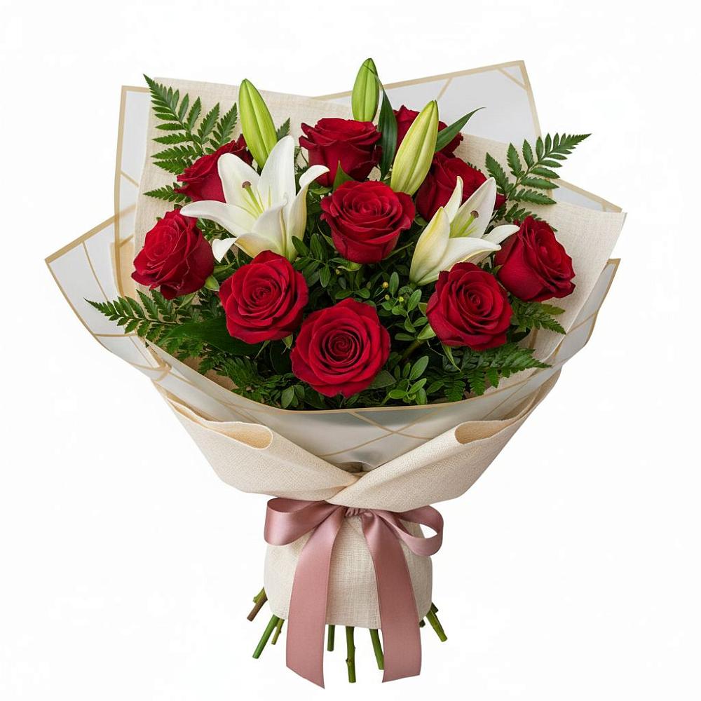 Букет цветов из: Лилии и Розы в Новый Адыгея