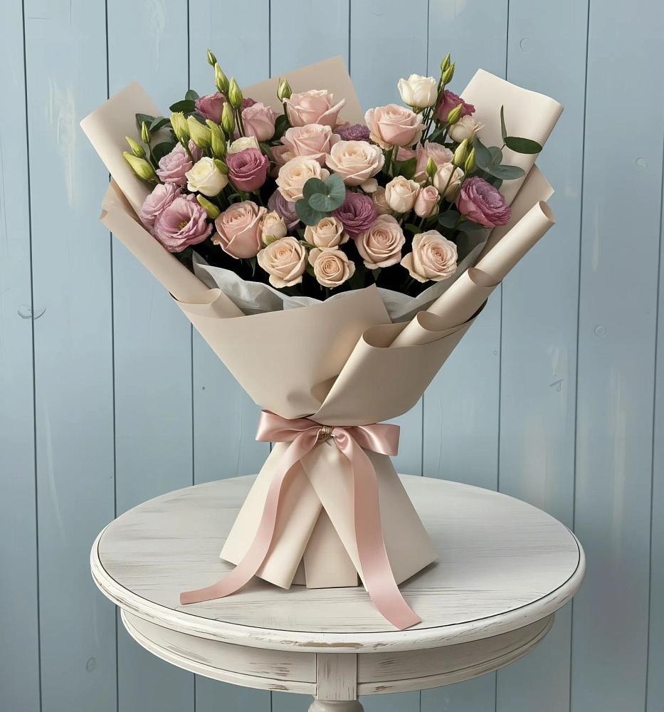 Букет цветов из: Розы и Лизиантусы в Новый Адыгея