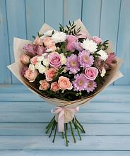 Букет цветов из:  Хризантемы, Розы и Альстромерии в Новый Адыгея