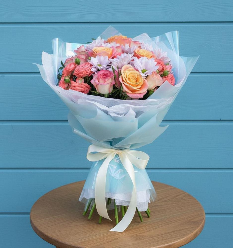 Букет цветов из: Хризантемы и Розы в Новый Адыгея