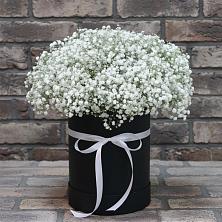 Цветочная композиция из Гипсофила в шляпной коробке в Новый Адыгея